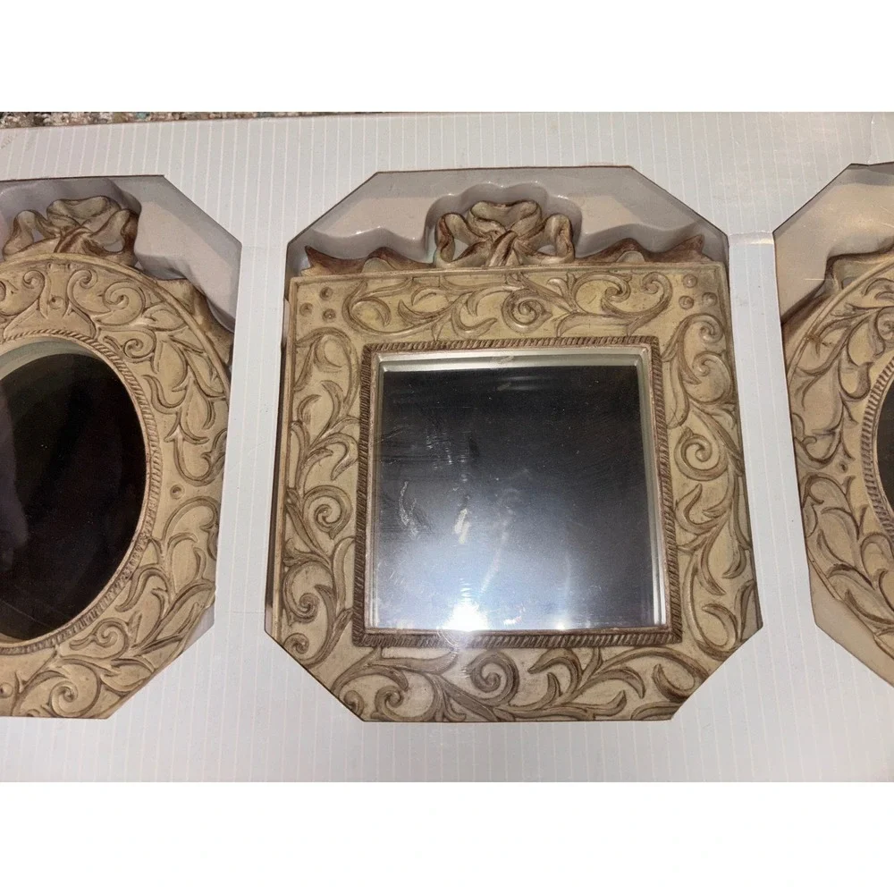 Images Kohls Set of 3 Decorative Wall Mirrors Scrollwork Bow Cream Vintage Style